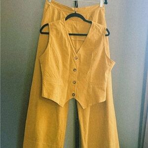 Vintage Mustard Yellow Pants & Vest Set - 90s Minimal, Effortless Summer Set (L)